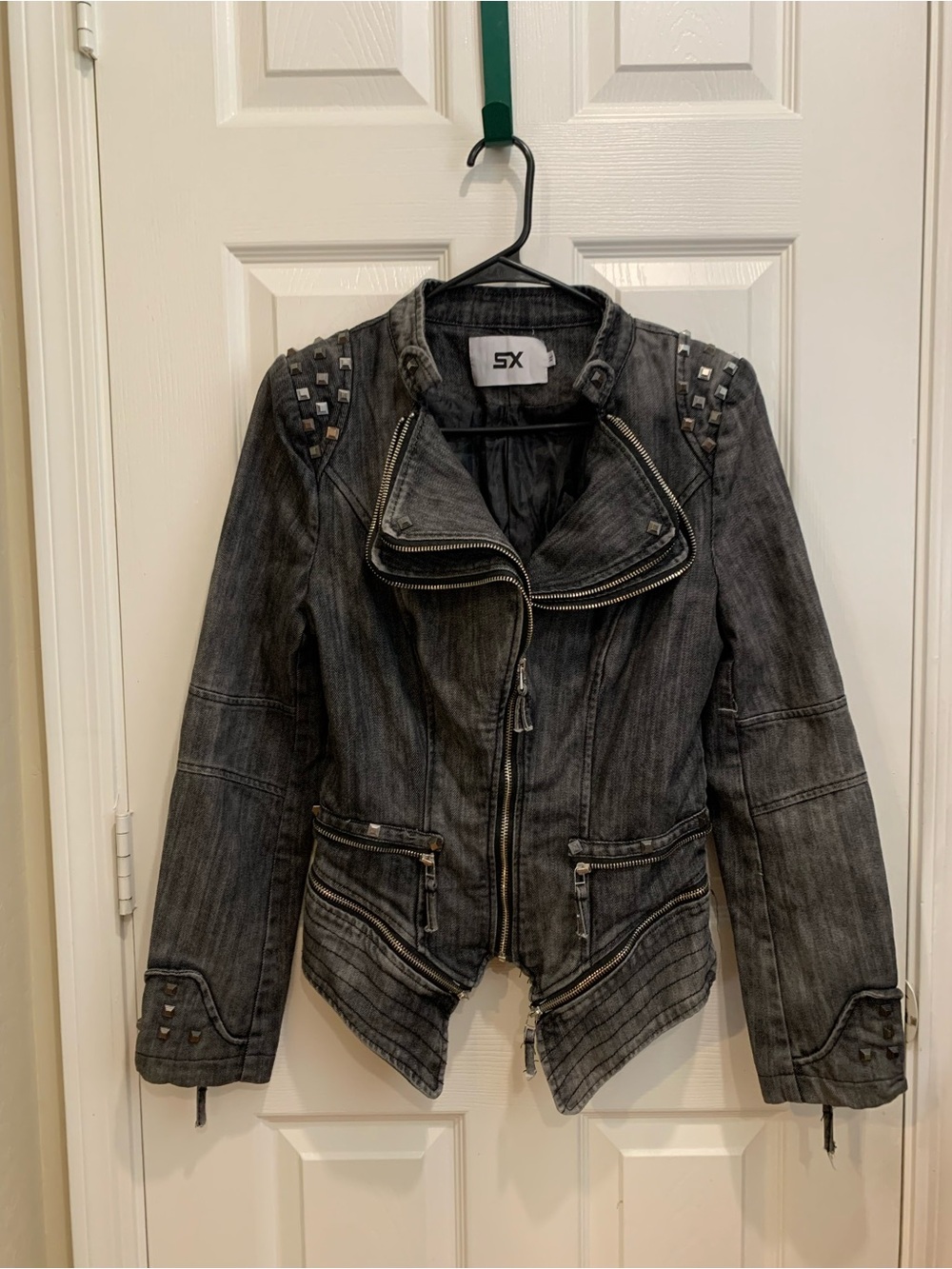 Women's Washed Black Studded Moto Jacket